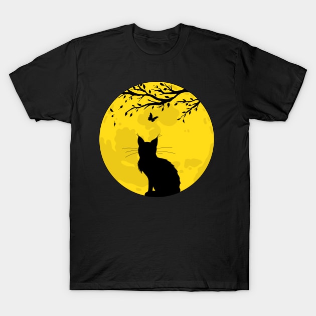 Black Cat Yellow Moon T-Shirt by H. R. Sinclair